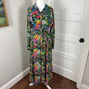 NWT Emily Lovelock Green Jungle Pagoda Maxi Dress Size M